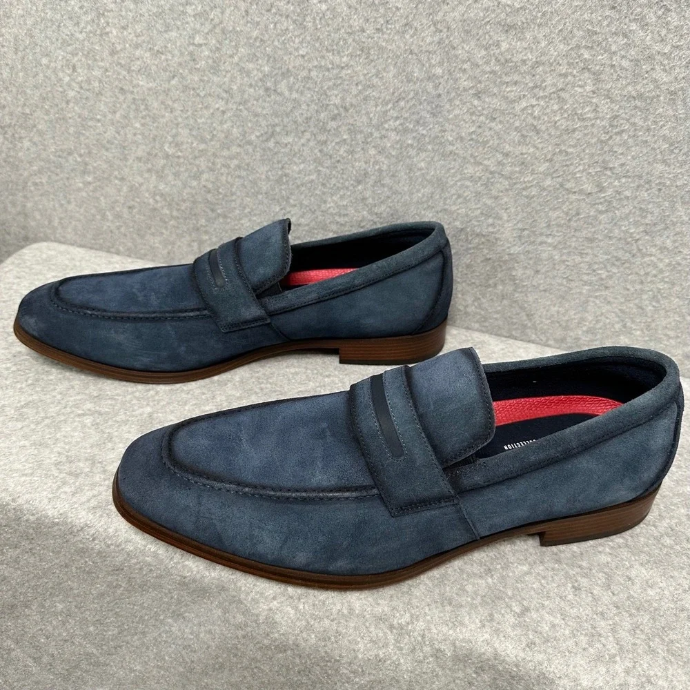 Stacy Adams Burke Moc Toe Saddle Slip On Dressy Shoes Navy Suede 25676-415 NEW